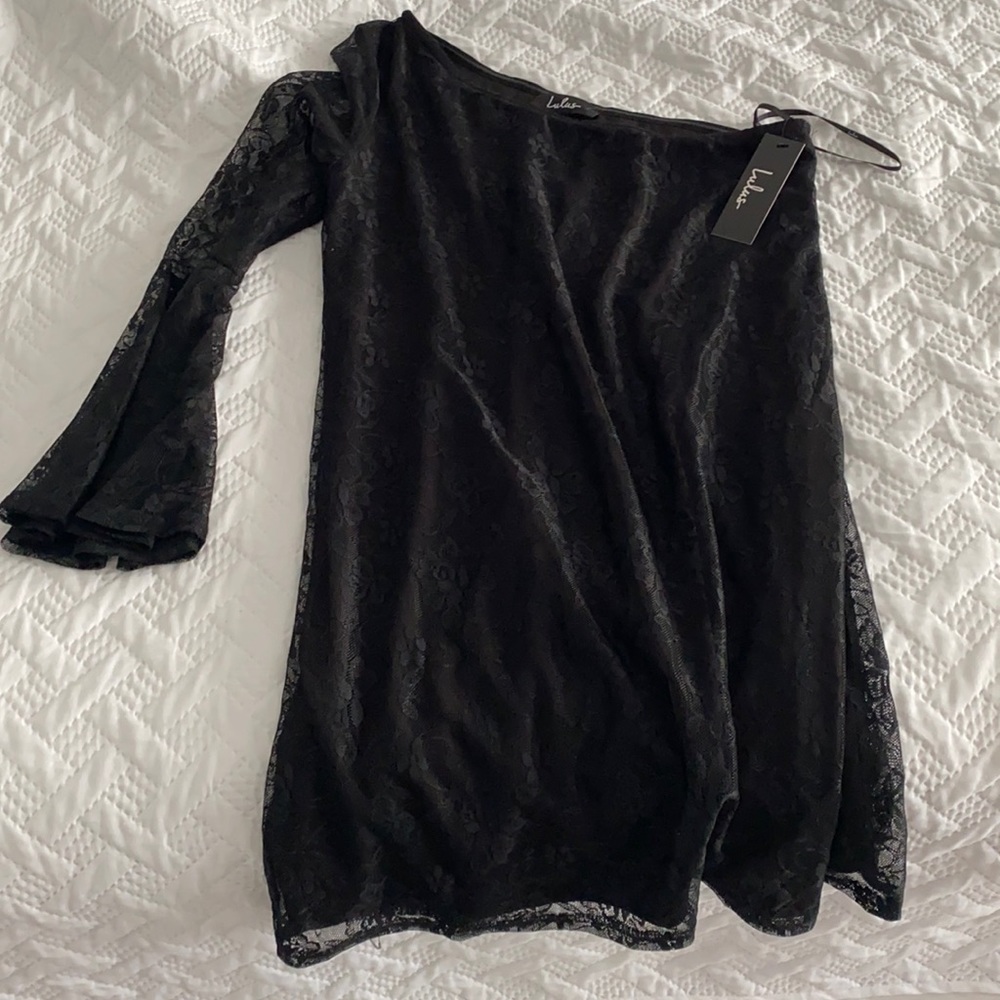 Lulus Black One shoulder Dress Small laced